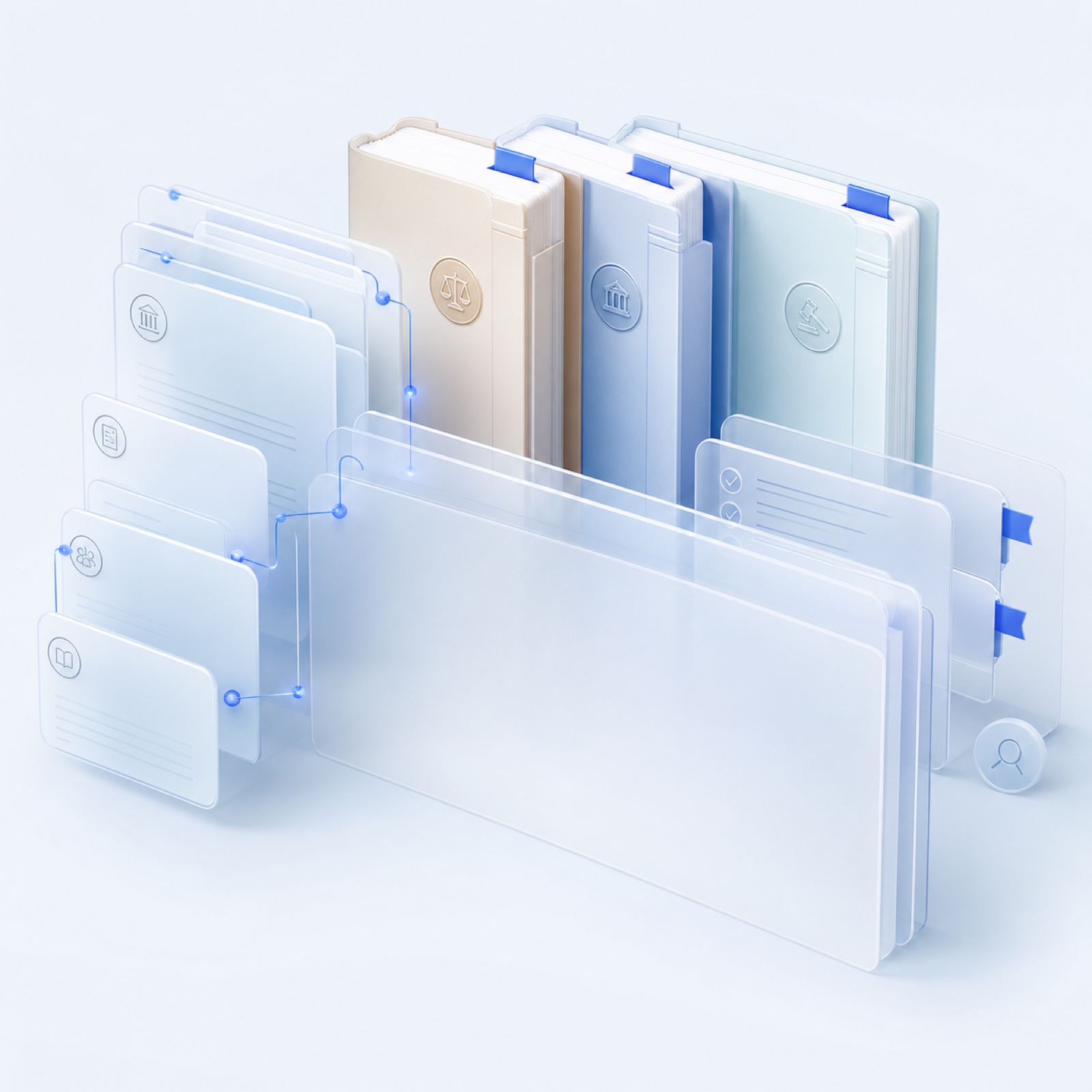 Connected frosted knowledge sources with indexed legal reference layers